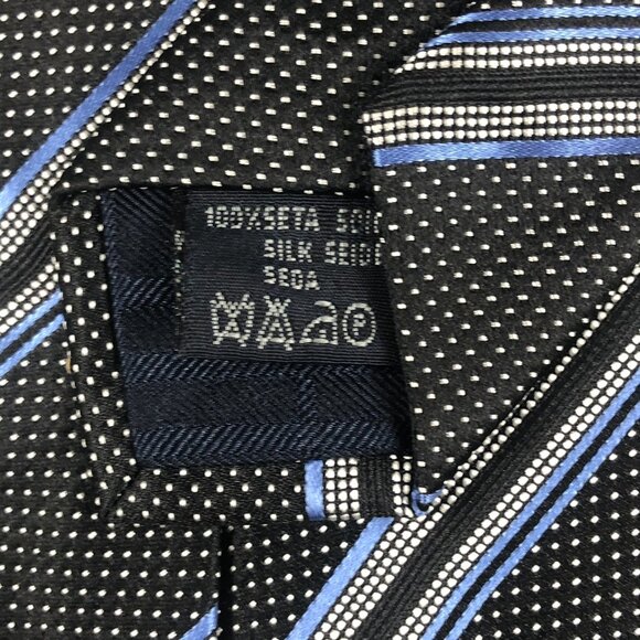 Burberry London Men's Necktie Black Silk Polka Dot Striped Woven Designer Italy - Picture 5 of 6